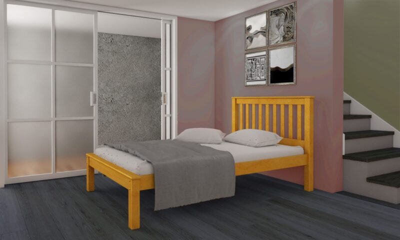 mission bedframe honey pine