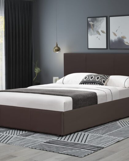 Chester Ottoman Bed in Brown PU and fabric , grey or brown