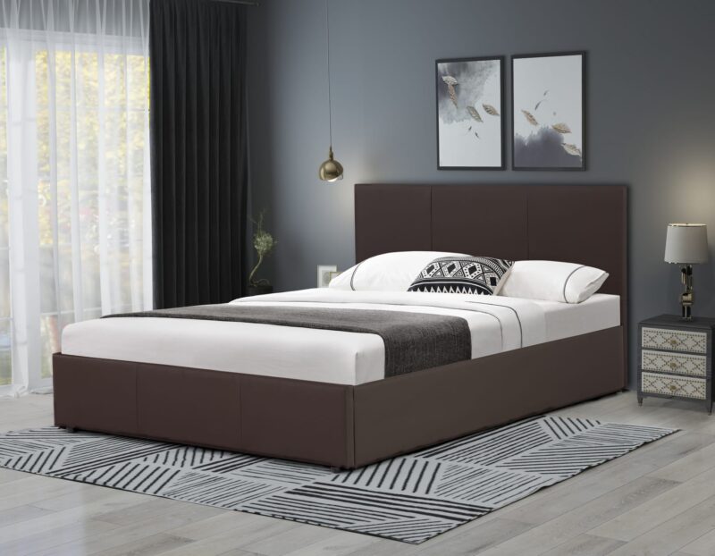 Chester Ottoman Bed in Brown PU and fabric , grey or brown